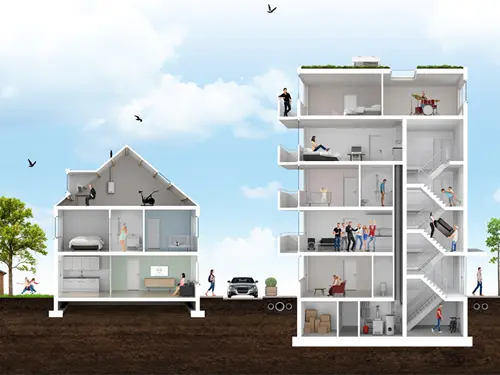 3d woning en appartementengebouw